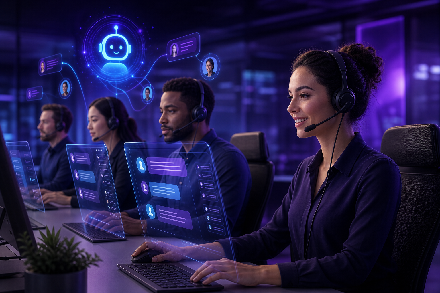 Support team using live chat platform